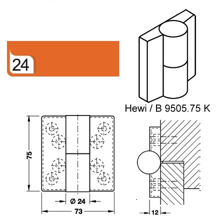 Hewi B9505.75LF 24 Feder- Aufschraubbnder links 75 mm Polyamid orange